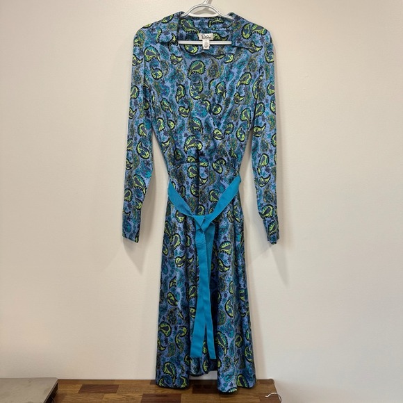 Lilly Pulitzer Dresses & Skirts - Vintage Lilly Pulitzer Silk‎ Maxi Dress 12 Blue Paisley Long Sleeve Wrap RARE